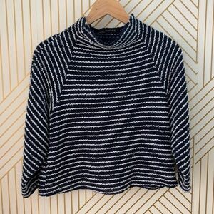 Zara cotton blend mock neck striped Navy & White Mock Turtle Neck M